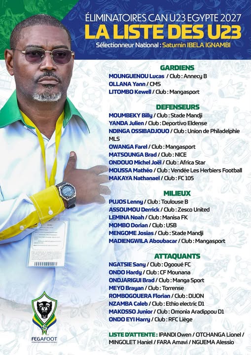 FOOTBALL : ÉLIMINATOIRES CAN U23 ÉGYPTE 2027 SATURNIN IBELA DÉVOILE SA LISTE DE 23 PANTHÉRAUX Football Eliminatoires Can U23 Egypte 2027 Saturnin Ibela De